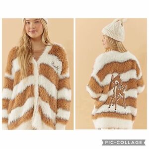 Disney × Forever 21 Bambi Faux Fur Cardigan Button Down Sweater Oversized Medium